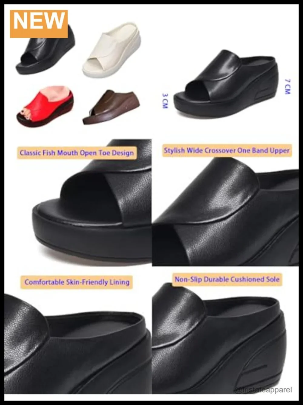 Women's Fish Mouth Platform Wedge Slippers Faux Leather Arch Support Mules